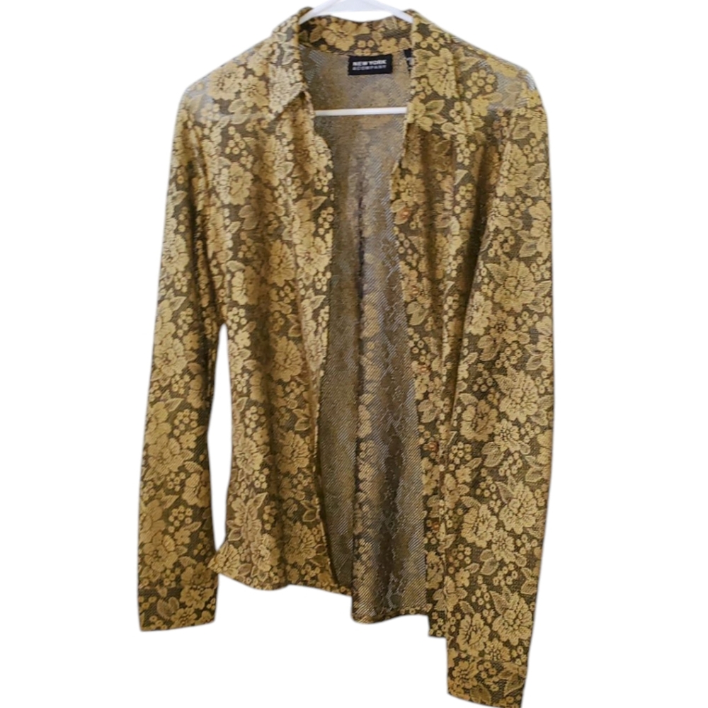 New York & Company Gold Floral Button Down Shirt